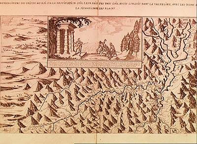Valteline térképe, amelyet XIII. Lajos (1601-43), Franciaország és Navarra királya adott vissza a svájciaknak, 1626 alkotó: French School