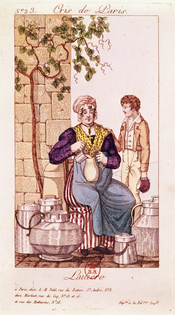 Milkmaid (színes gravírozás) alkotó: French School