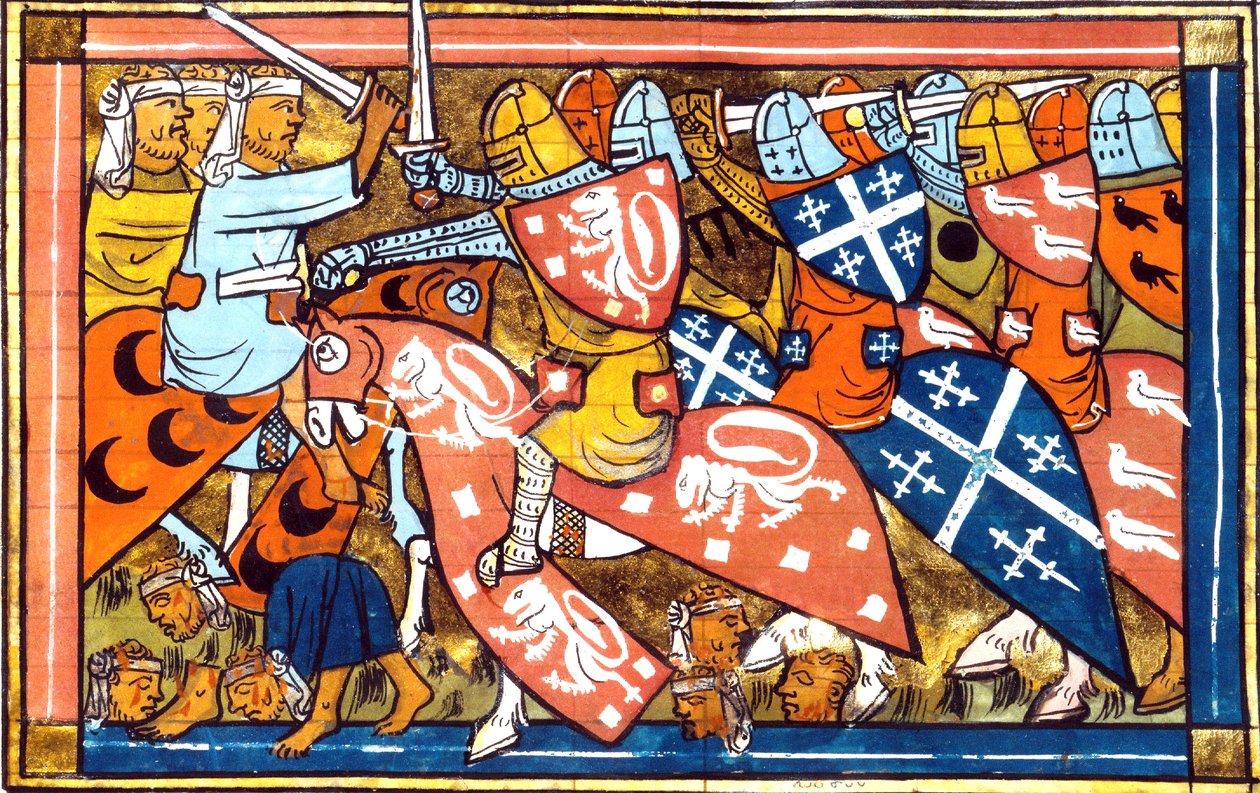 Ms FR 22495 f.265v Damietta csata Egyiptomban 1218–1219-ben, Guillaume de Tyr Historia ötödik keresztes hadjárata (1217–1221) során, 1337 alkotó: French School