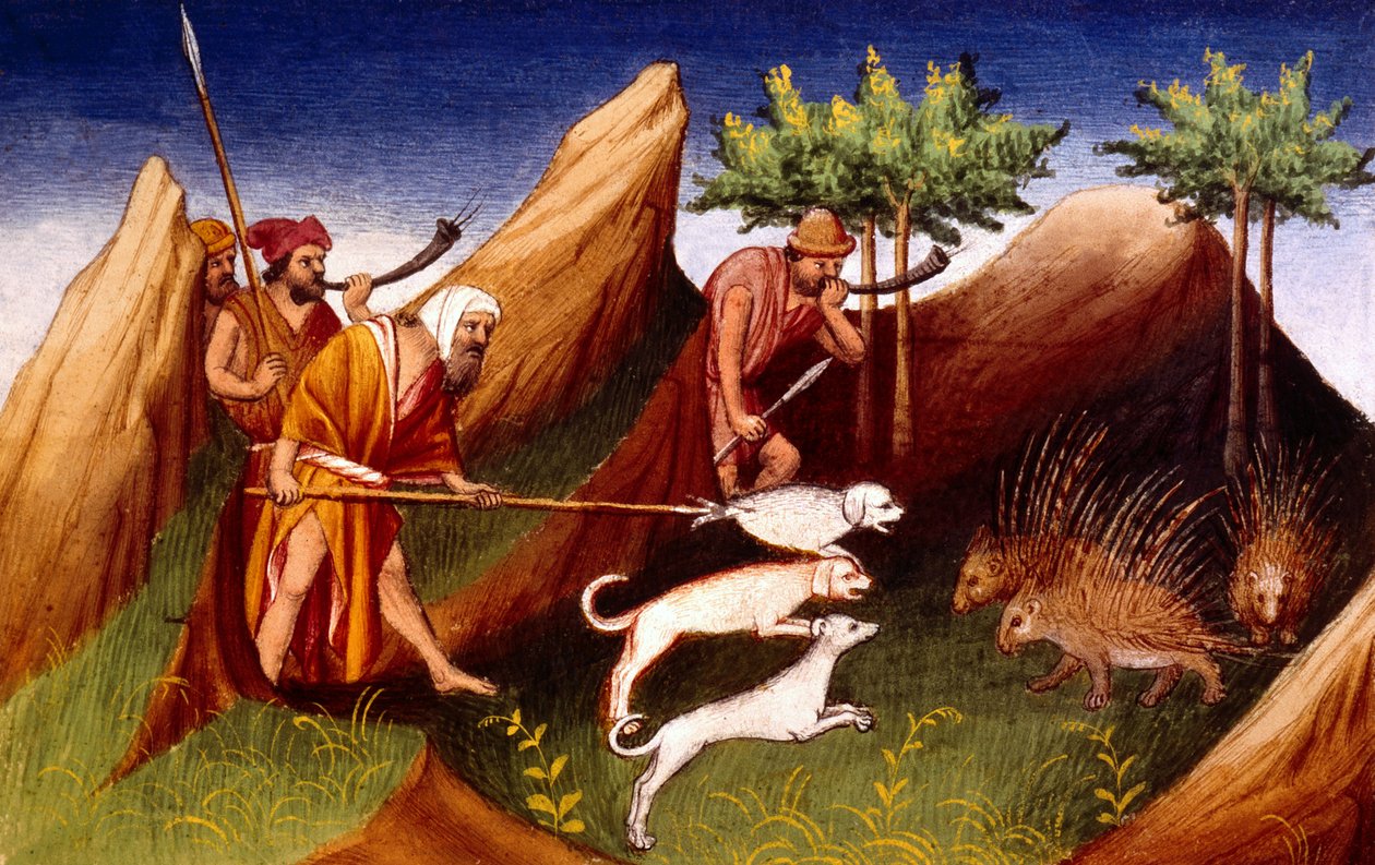 Ms Fr 2810 f.18, Disznóvadászat Badakhehanban, A világ csodáinak könyvéből, 1410-12 körül (tempera pergamen) alkotó: French School