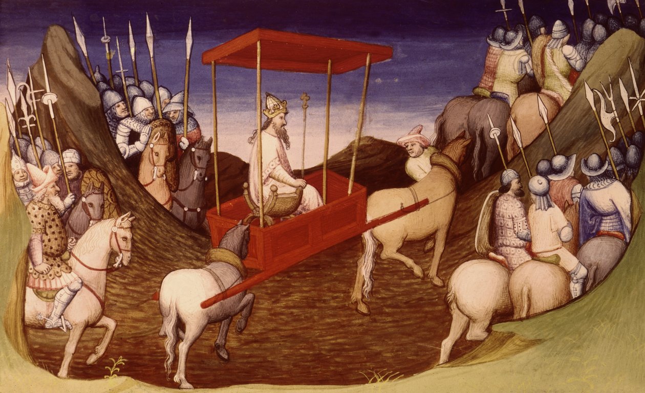 Ms Fr 2810 f.204, A nagy kán kíséretével érkezik Livre des Merveilles du Monde-ból, 1410–1212 körül (tempera pergamen) alkotó: French School