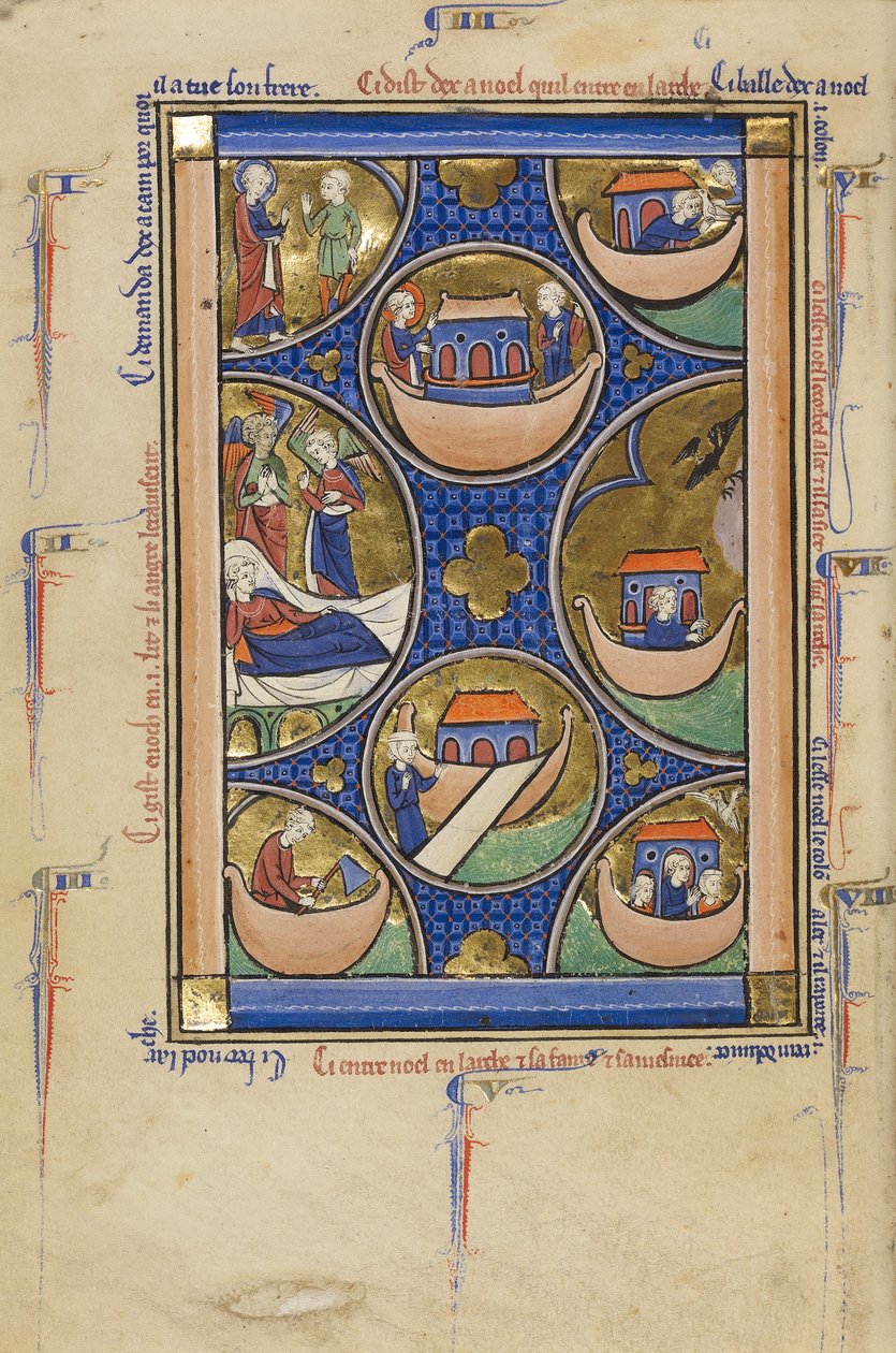 Jelenetek Noé életéből, 1250-60 körül (tempera, aranylevél és tinta pergamenen) alkotó: French School