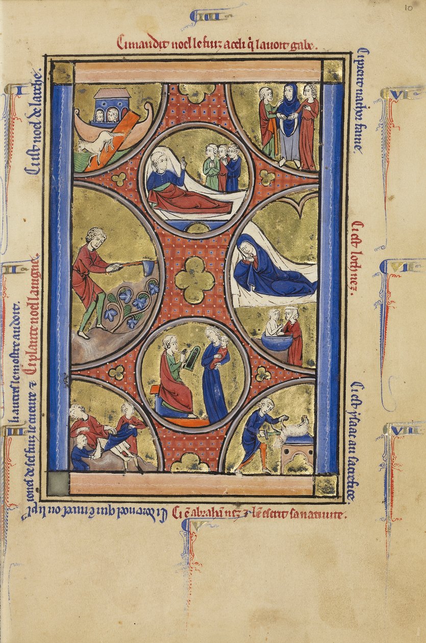 Jelenetek Noé és Ábrahám életéből, 1250-60 körül (tempera, aranylevél és tinta pergamenen) alkotó: French School