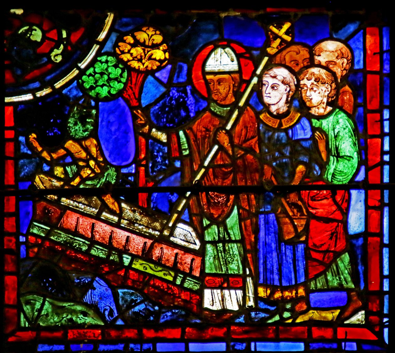 Szent Márton démont űz ki egy feltételezett mártír sírjából, jelenet Szent Márton életéből, Chartres-i katedrális alkotó: French School