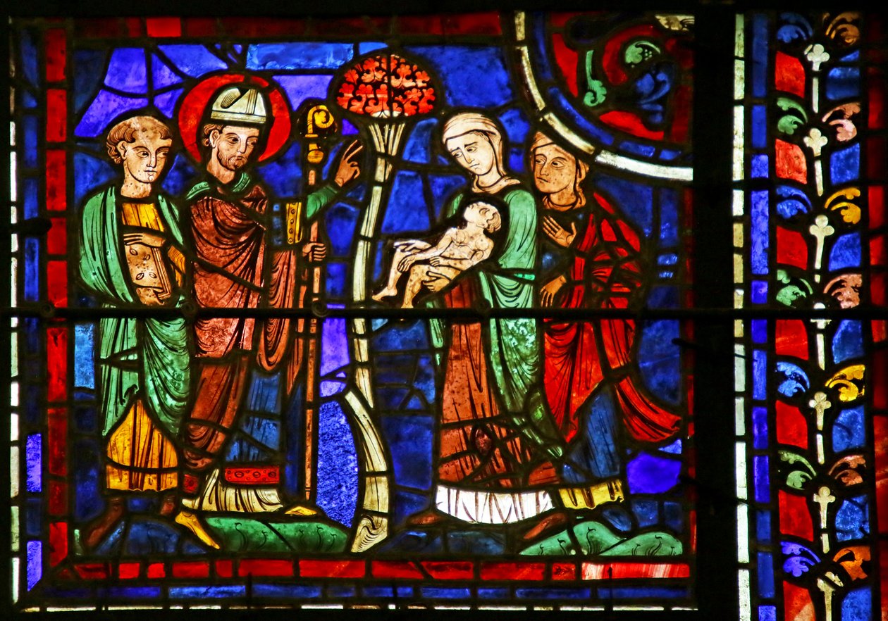 Szent Márton feléleszt egy gyermeket, Szent Márton életéből, Chartres-i katedrális. alkotó: French School
