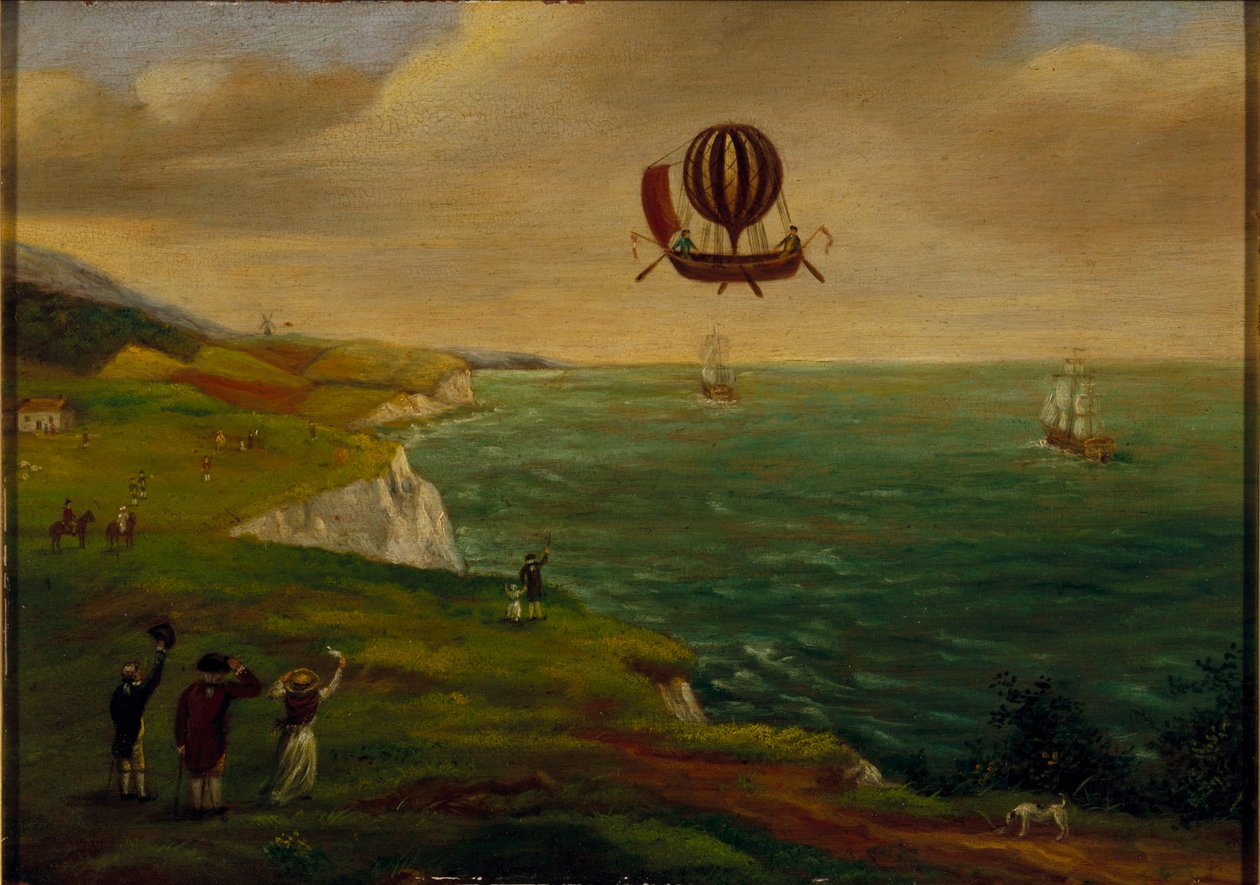 Az első léggömb átkelés a La Manche csatornán, 1785. január 7., 1785 körül alkotó: French School