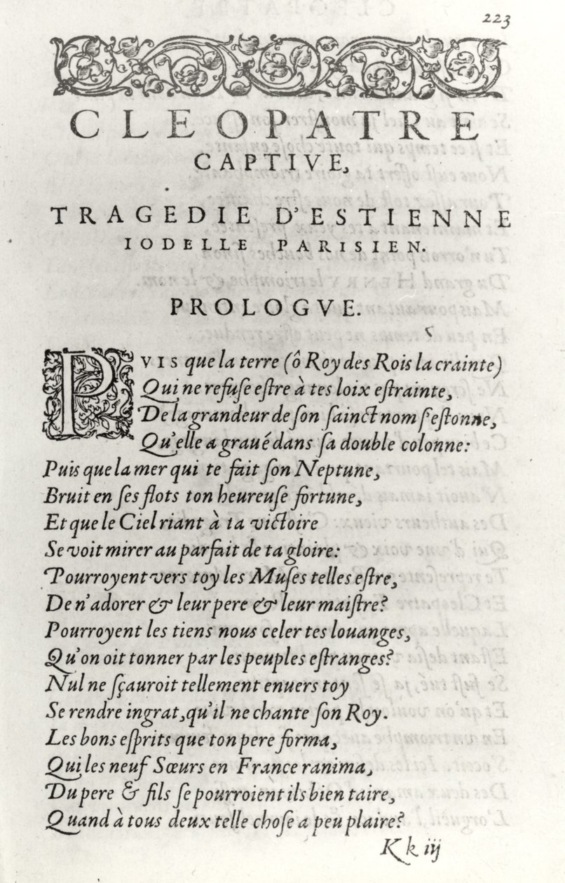 A Cleopatre Captive címlapja, Etienne Jodelle (1532-73) 1574 alkotó: French School