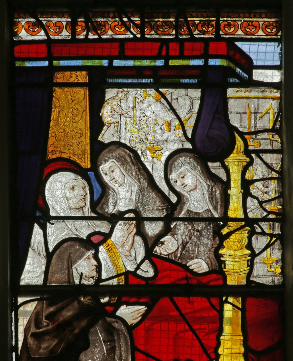 Angyalokat és démonokat ábrázoló ablak Saint Genevieve halálakor alkotó: French School