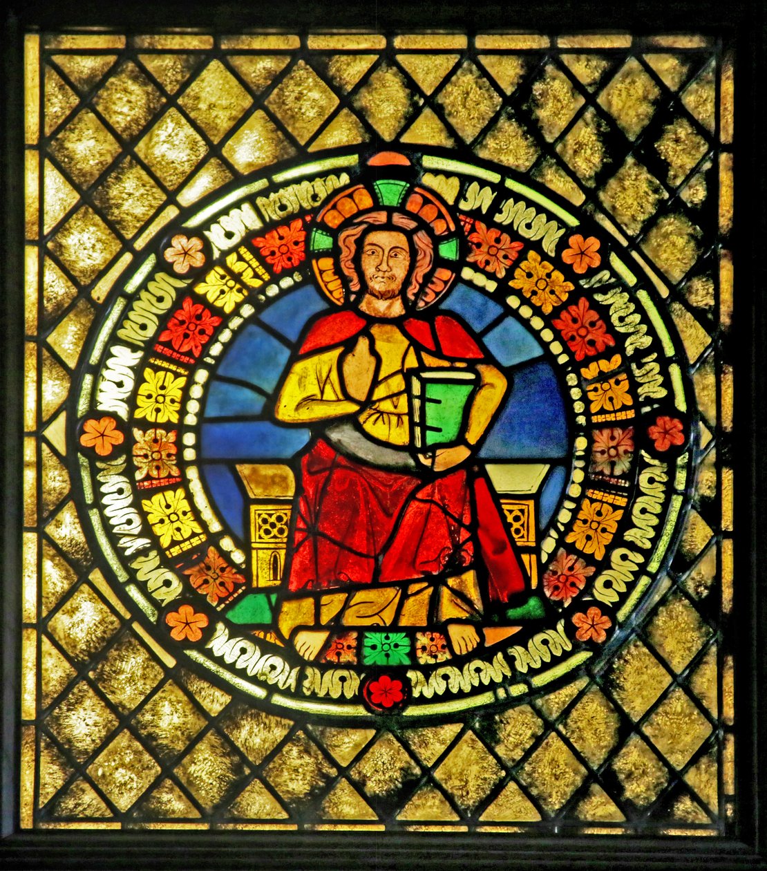 Krisztust ábrázoló ablak alkotó: French School
