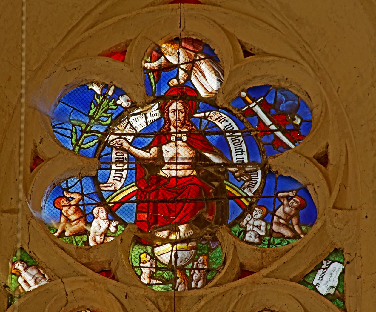 Az utolsó ítélet Krisztusát ábrázoló ablak alkotó: French School