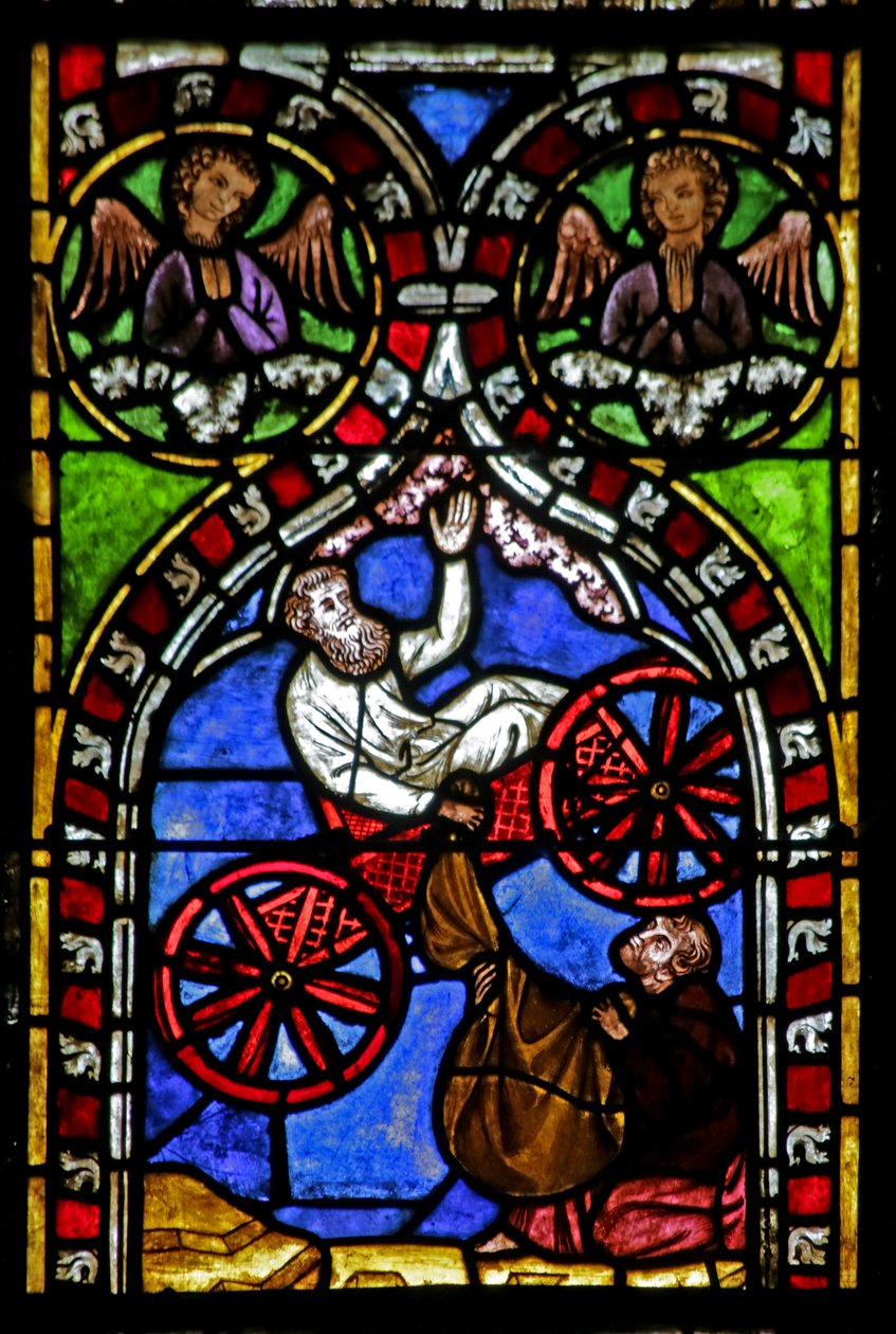 Ablak, amely Illést ábrázolja, amint felemelkedik a mennybe alkotó: French School