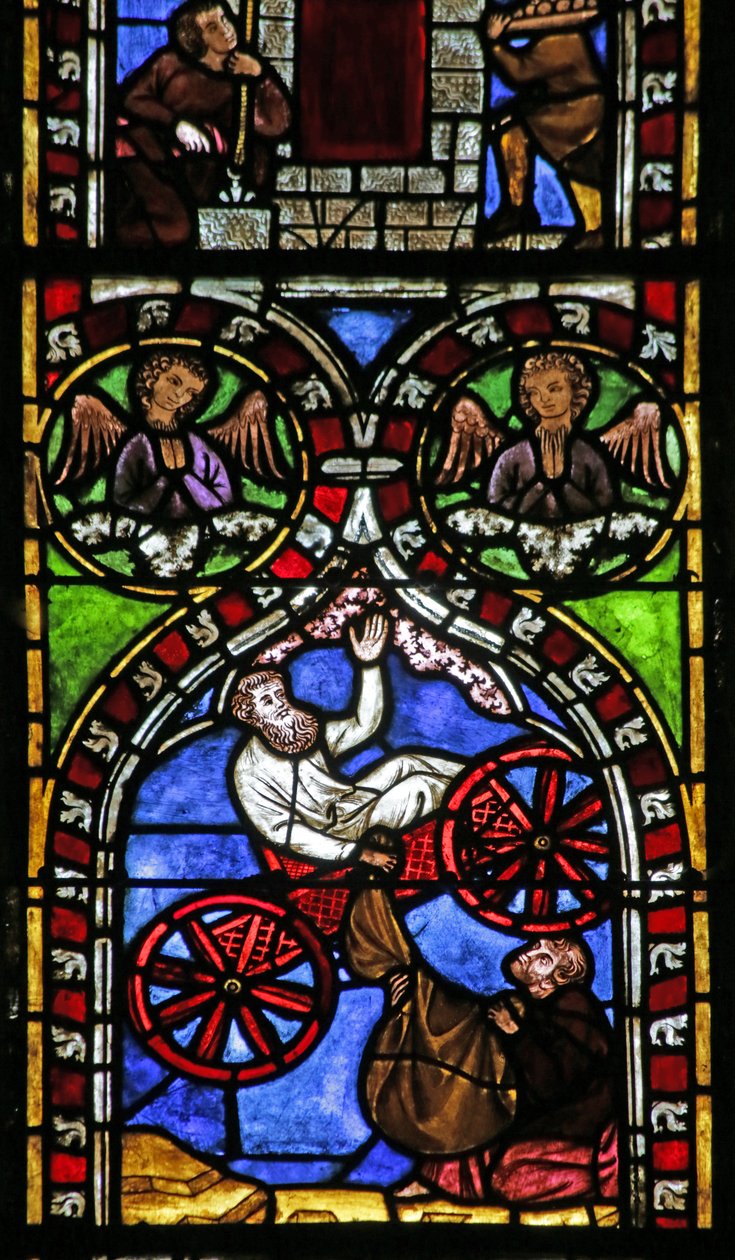 Ablak, amely Illést ábrázolja, amint szekéren emelkedik az égbe alkotó: French School