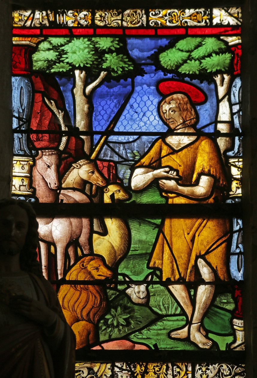 Keresztelő Szent Jánost ábrázoló ablak a sivatagban alkotó: French School