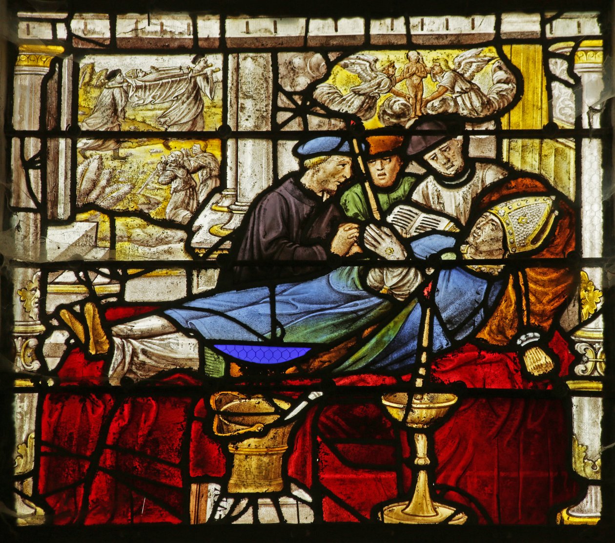 Ablak jelenetet ábrázol Szent Claude életéből: A szent halála, ereklyéinek átadása alkotó: French School