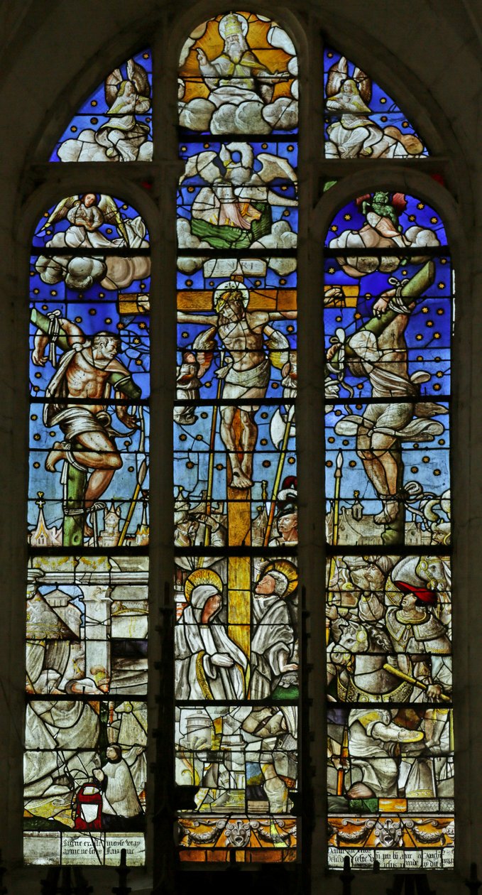 A keresztre feszítést ábrázoló ablak alkotó: French School