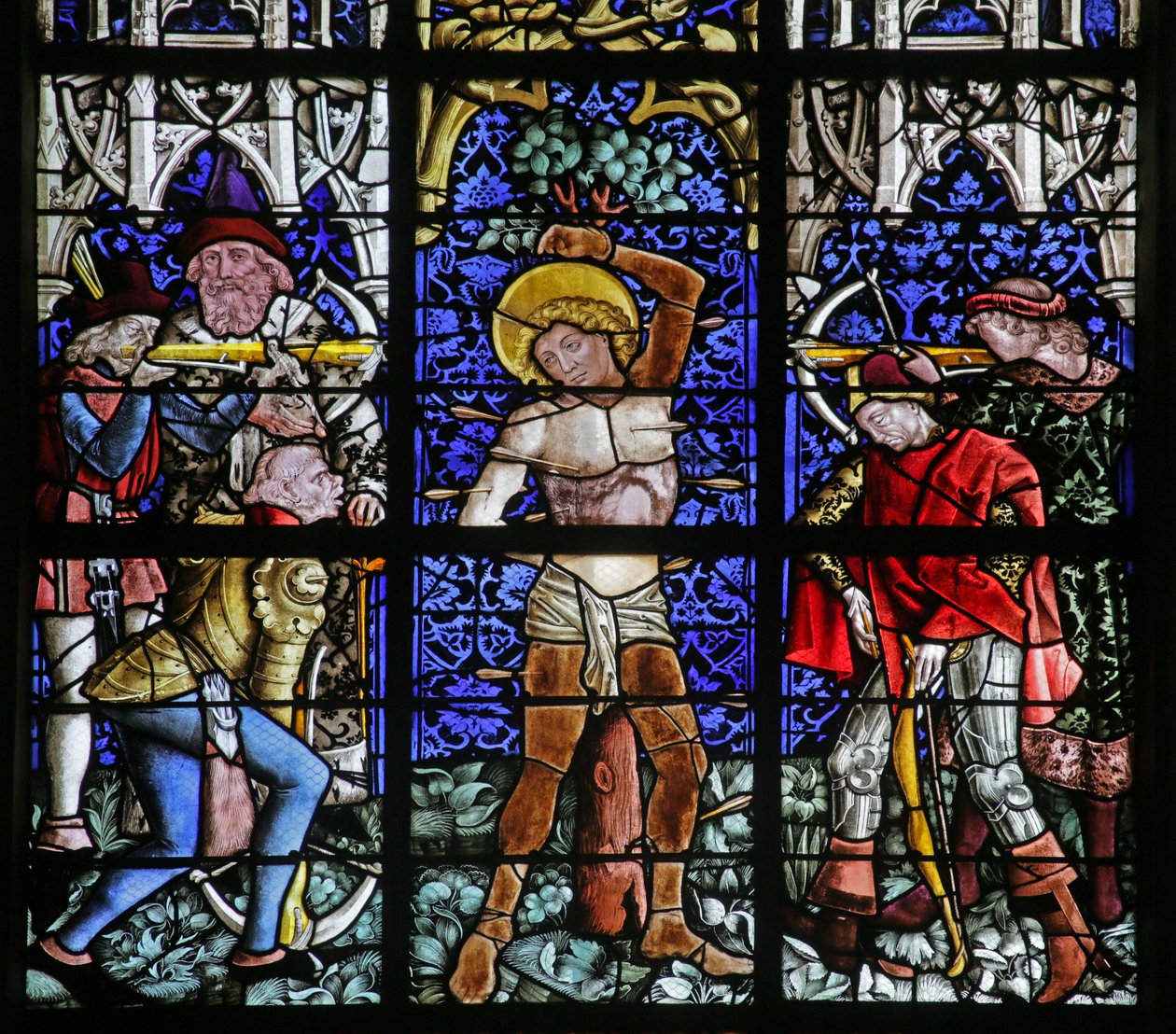 Szent Sebestyén vértanúságát ábrázoló ablak alkotó: French School