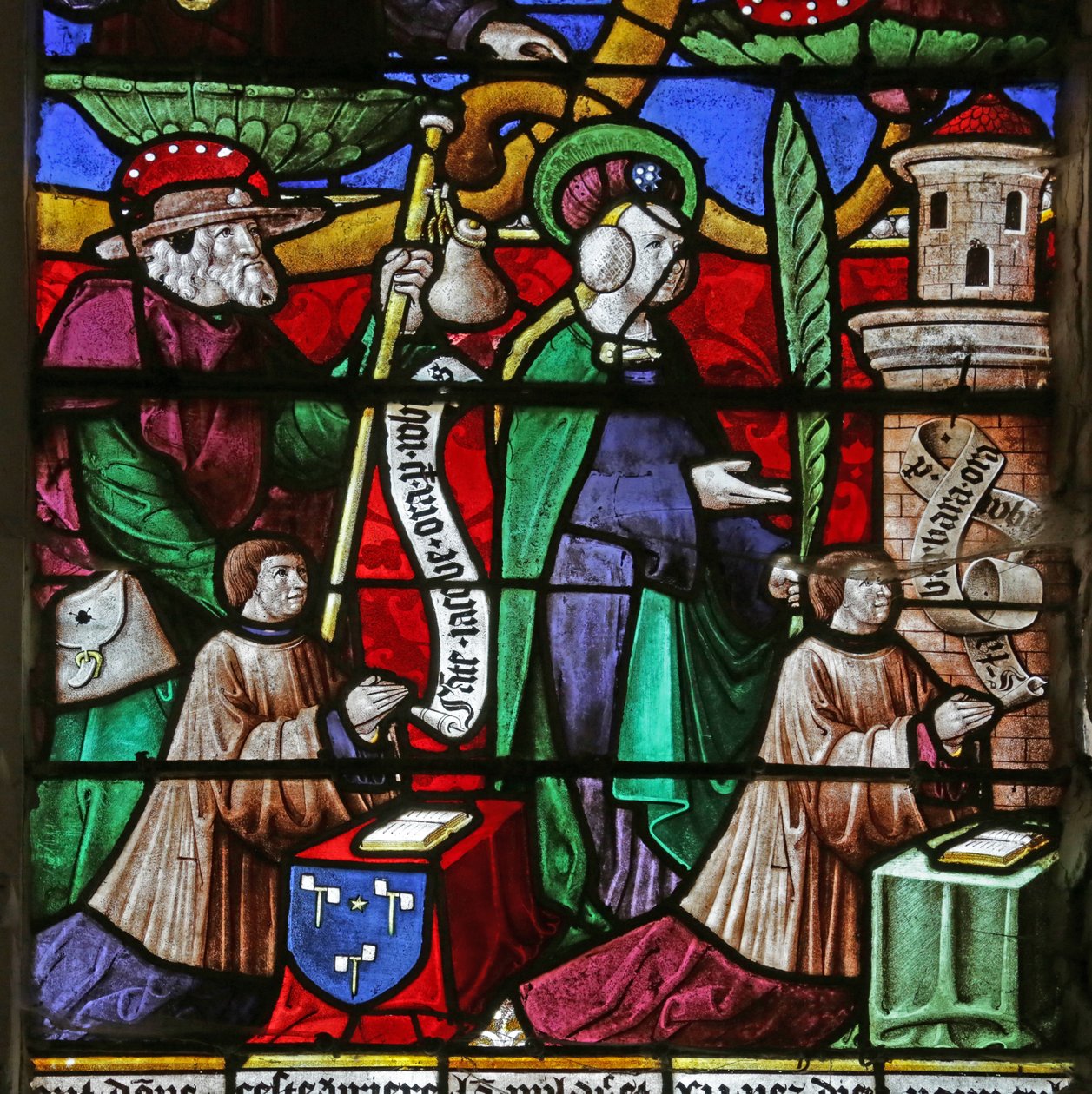 Jesse fáját ábrázoló ablak: Jacques Prénel és Barbe Laurendel Szent Jakabbal és Szent Barbarával alkotó: French School
