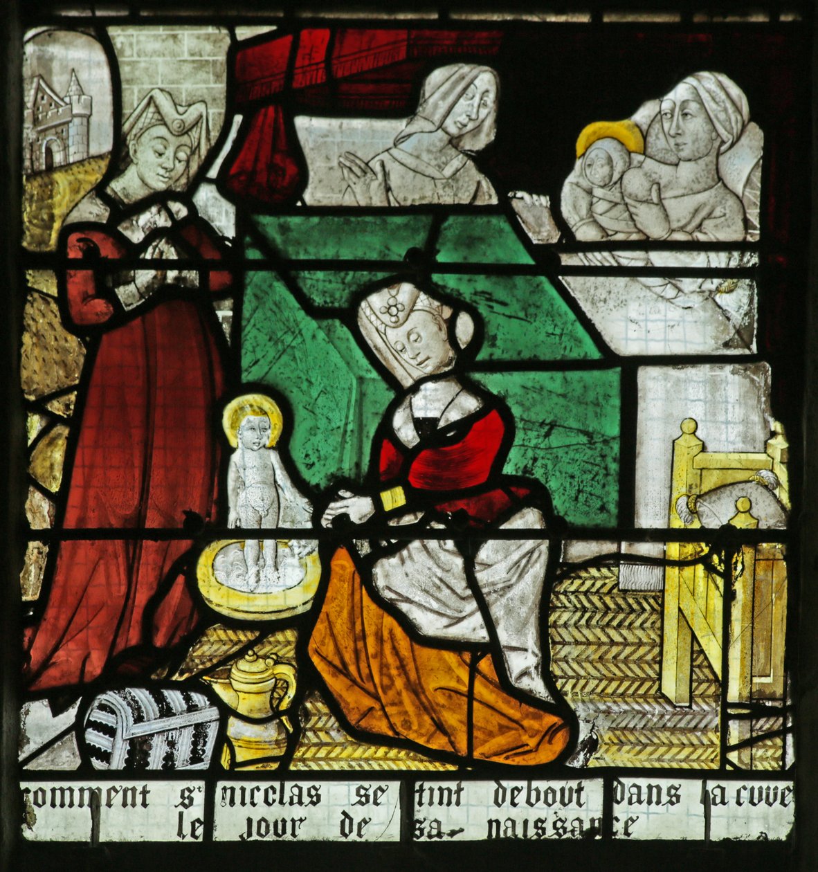 Szent Miklós születését ábrázoló ablak, 1460-70 alkotó: French School