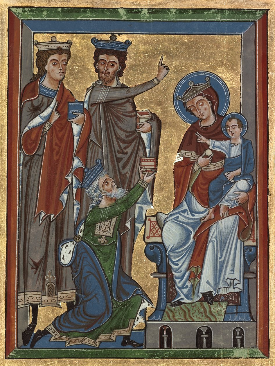 A Mágusok imádása Ms 4. zsoltárból, 1240 körül (tempera, aranylevél és tinta pergamenen) alkotó: German School