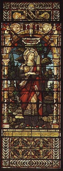 St. Cecilia, Mayer and Co., müncheni székhelyű, az Egyesült Királyságban működő cég, 1885 körül (ólomüveg ablak) alkotó: German School