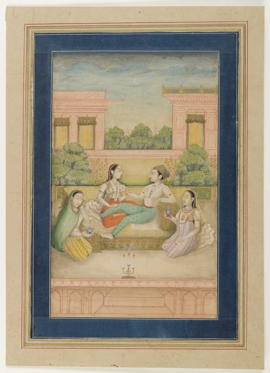 Egy herceg és hitvese a teraszon, 1800 körül (papíron átlátszatlan wc) alkotó: Indian School