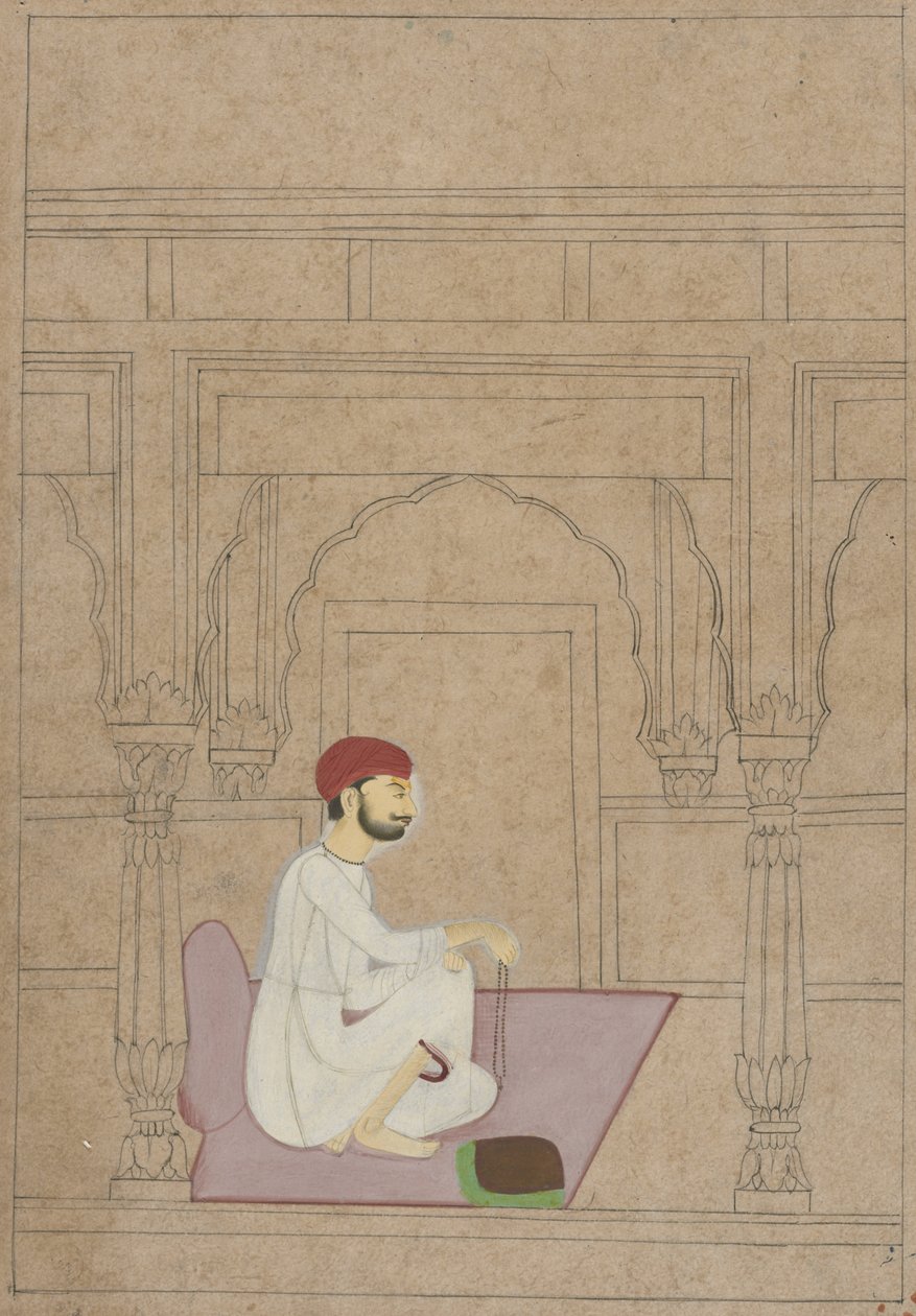 Meditáló aszkéta, 1730 körül (gouache és tinta súrolópapíron) alkotó: Indian School