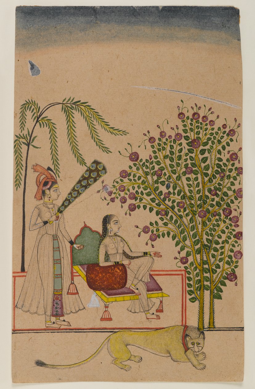 Ülő hercegnő kísérővel és oroszlánnal, 1750 körül (papíron átlátszatlan wc) alkotó: Indian School