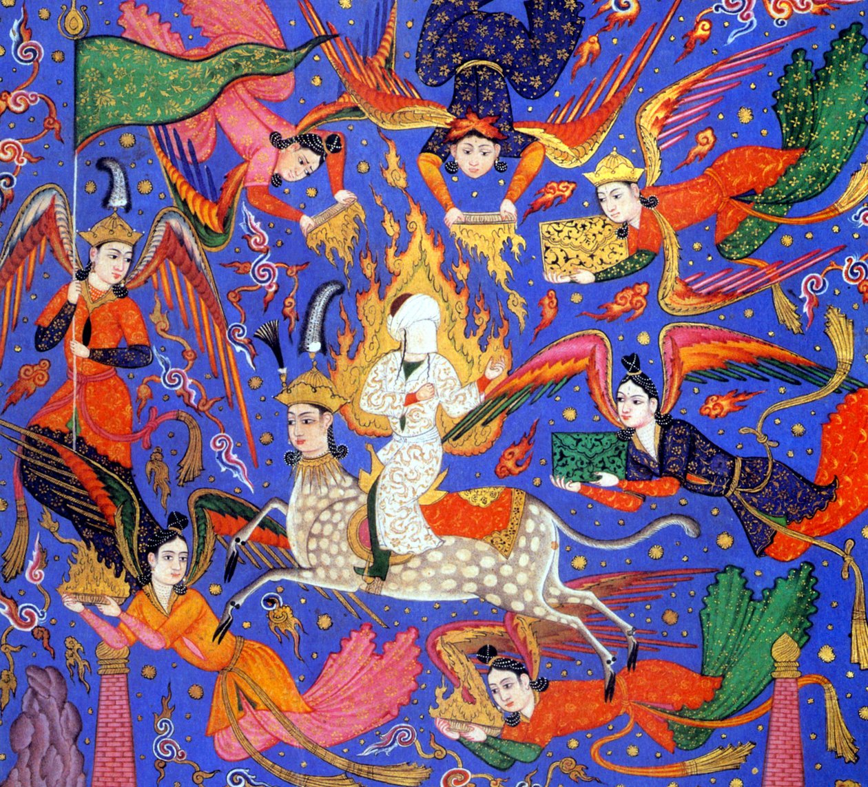 Mohamed utazása, illusztráció a Fal-nameh kéziratból, 1610-30 körüli évekből alkotó: Indian School