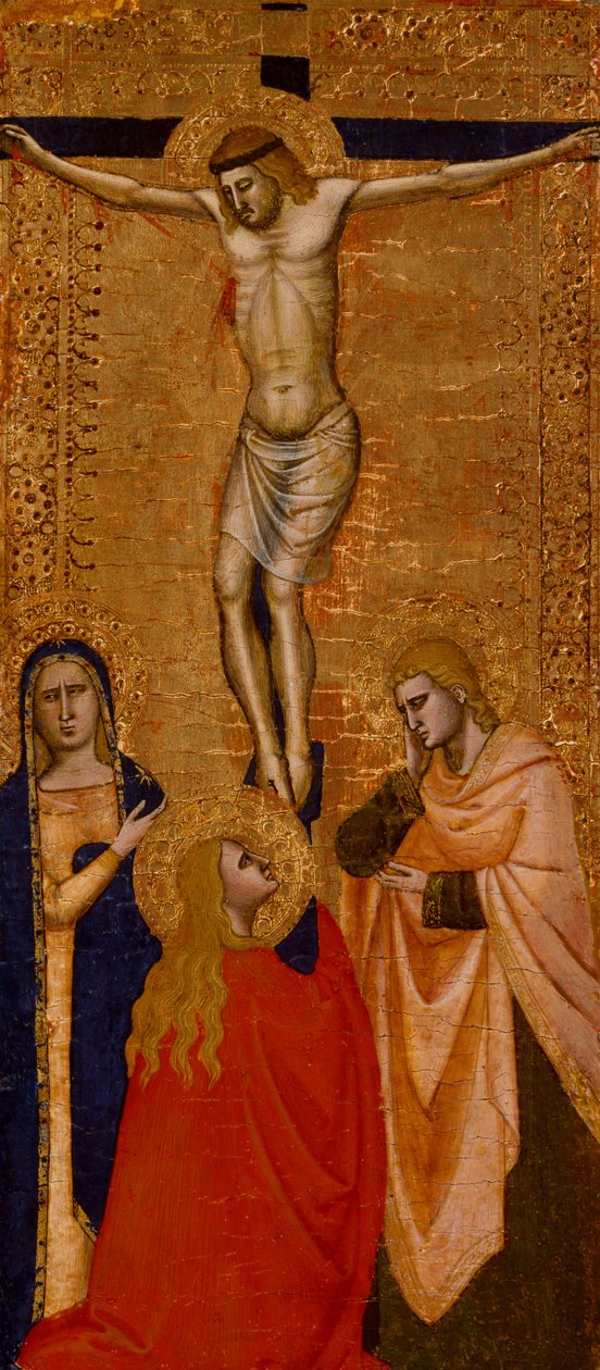 Krisztus a kereszten a Szűzanyával, Szent Jánossal és Szent Mária Magdolnával, c. 1360-1380 (tempera és aranylevél fán) alkotó: Italian School
