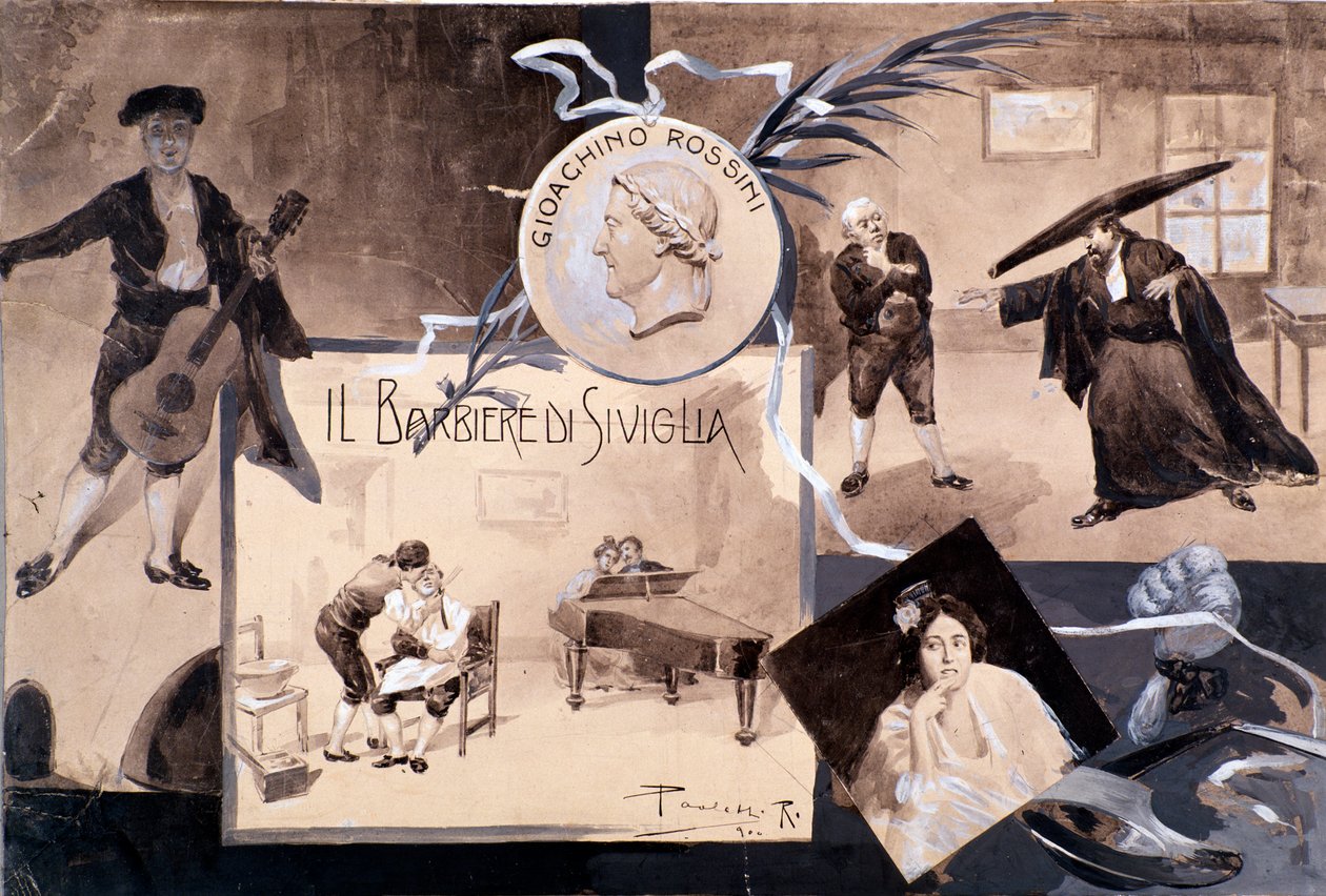 Illusztrációk Gioachino Rossini A sevillai borbély című operájához. alkotó: Italian School