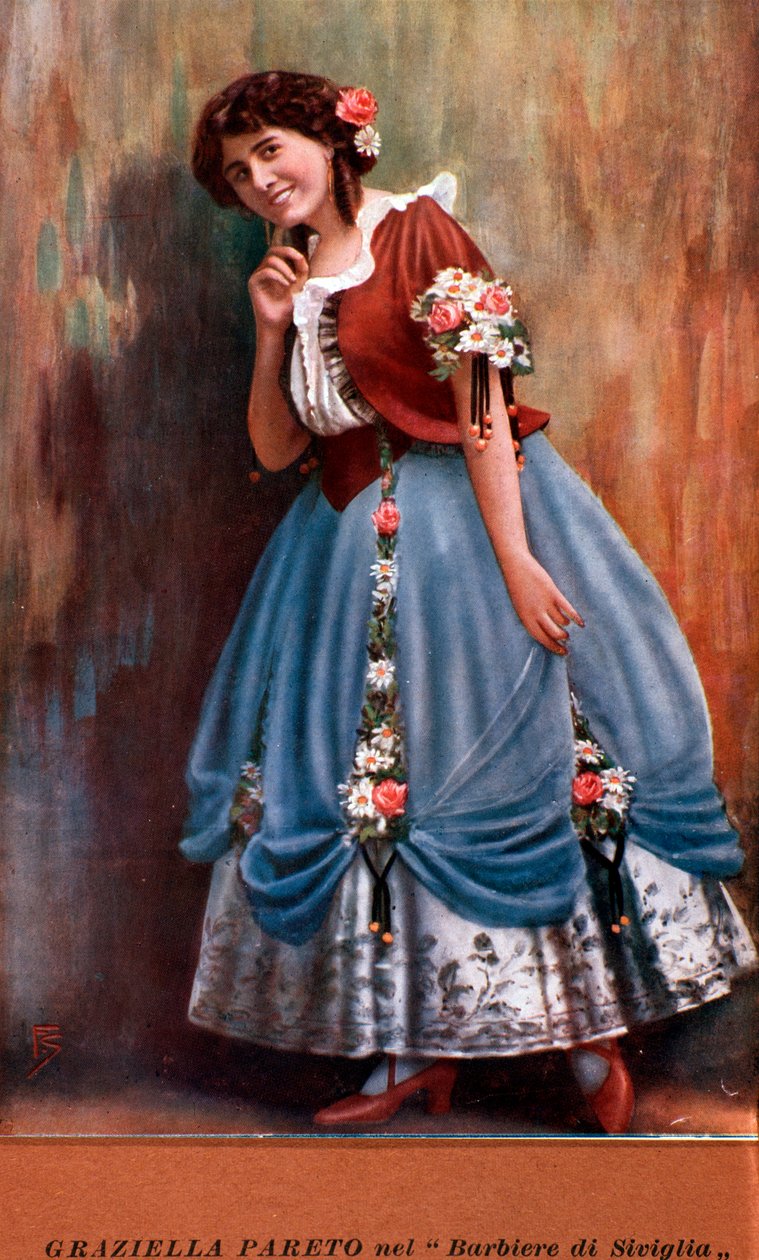 A spanyol énekesnő, Graziella Pareto portréja A sevillai borbélyban, Gioachino Rossini alkotó: Italian School