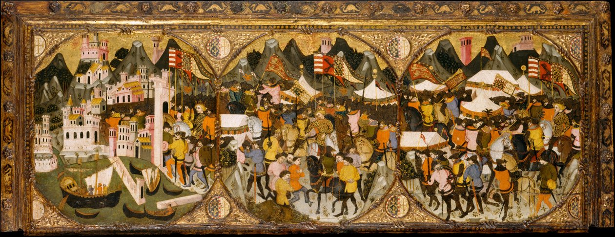 Nápoly hódítása, 1381–82 (tempera fán, dombornyomott és aranyozott dísz) alkotó: Italian School