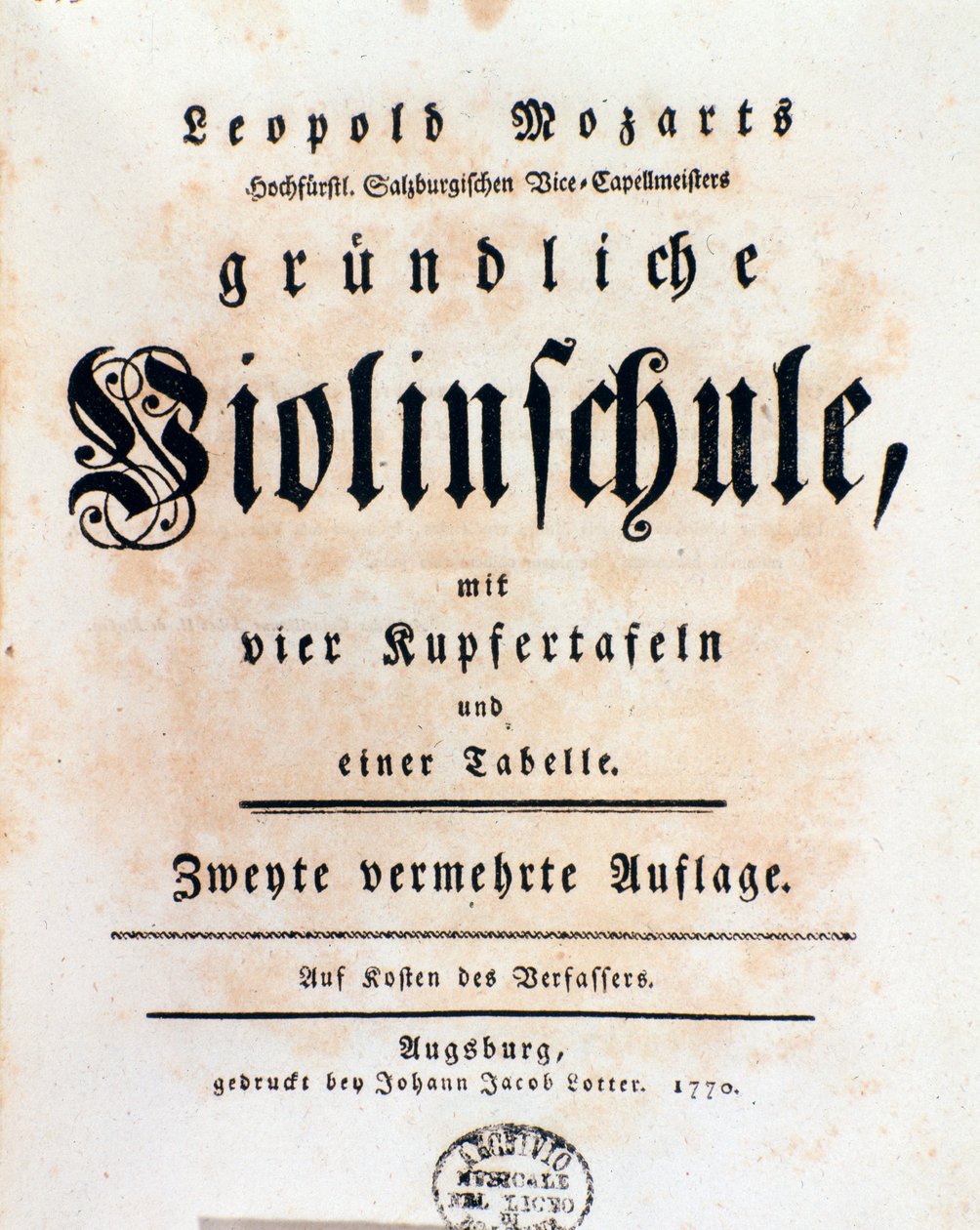 Leopold Mozart (1719-1787) Wolfgang Amadeus apja hegedűmódszerének címlapja alkotó: Italian School