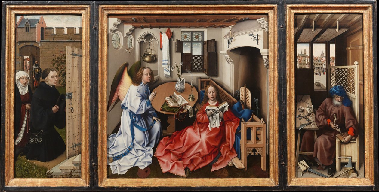 Angyali üdvözlet triptichon (Merode oltárkép), 1427-1432 körül (olaj, tölgy) alkotó: 13758 1444 Master of Flemalle