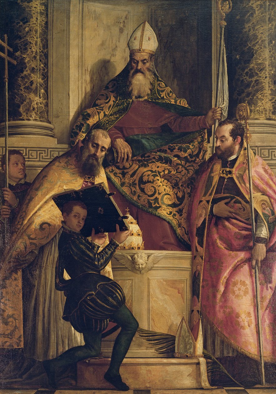 Szent Antal apát Szent Kornéliusszal, Szent Cipriánussal és egy lappal alkotó: Paolo Veronese