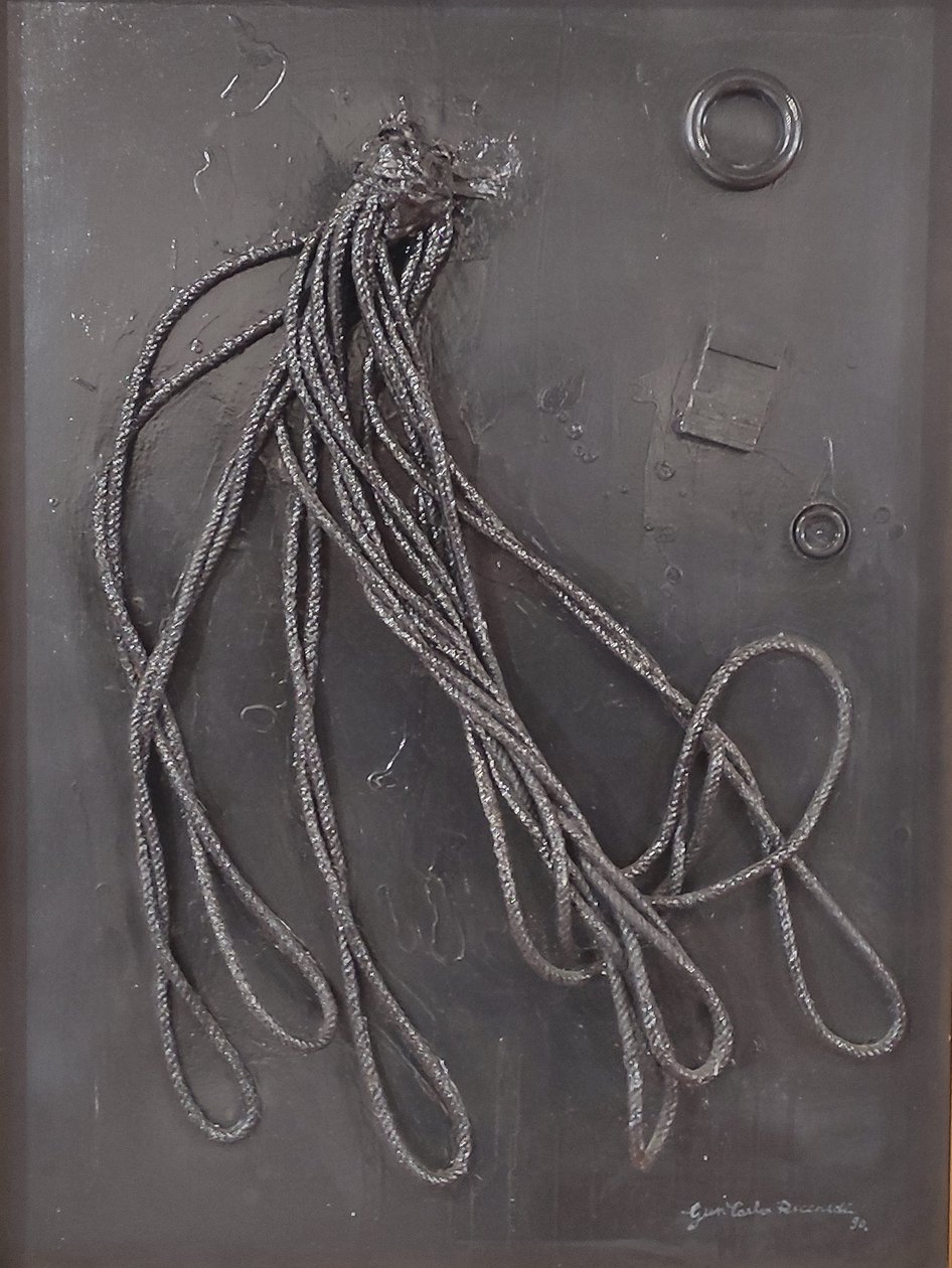 G. C. Riccardi, Combustione n. 3, 1990, vegyes technika, vászon, 60x80, Arpino, Umberto Mastroianni Alapítvány, Olaszország. alkotó: Gian Carlo Riccardi