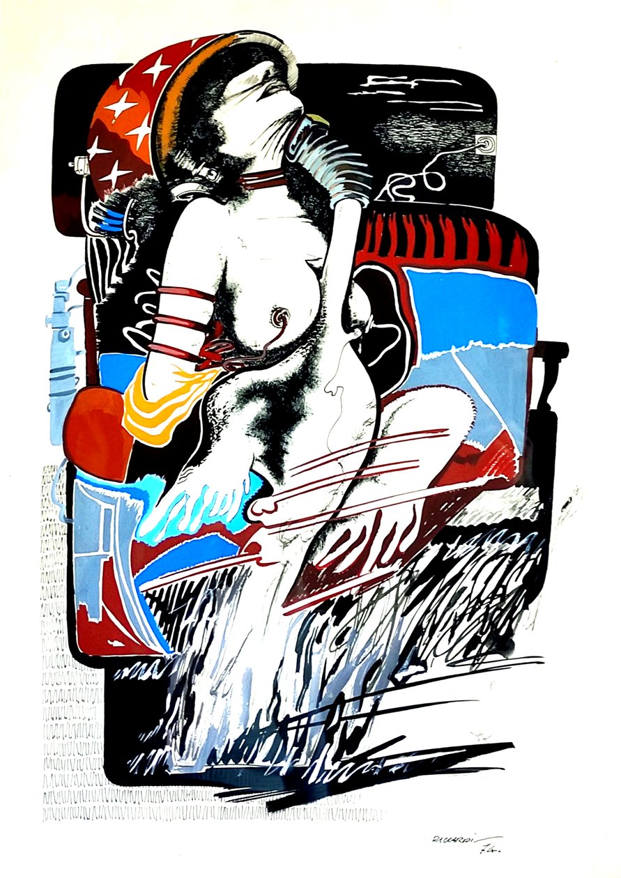 G. C. Riccardi, Léda a hattyúval, 1974, Tinte auf Papier, 50x70, Olaszország. alkotó: Gian Carlo Riccardi