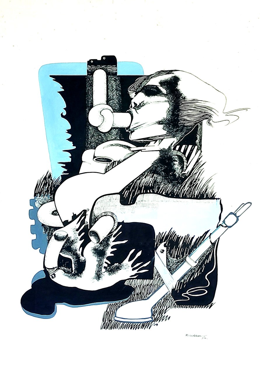 G. C. Riccardi, Proposta e Stop, 1974, Tinte auf Papier, 40x70, Olaszország. alkotó: Gian Carlo Riccardi