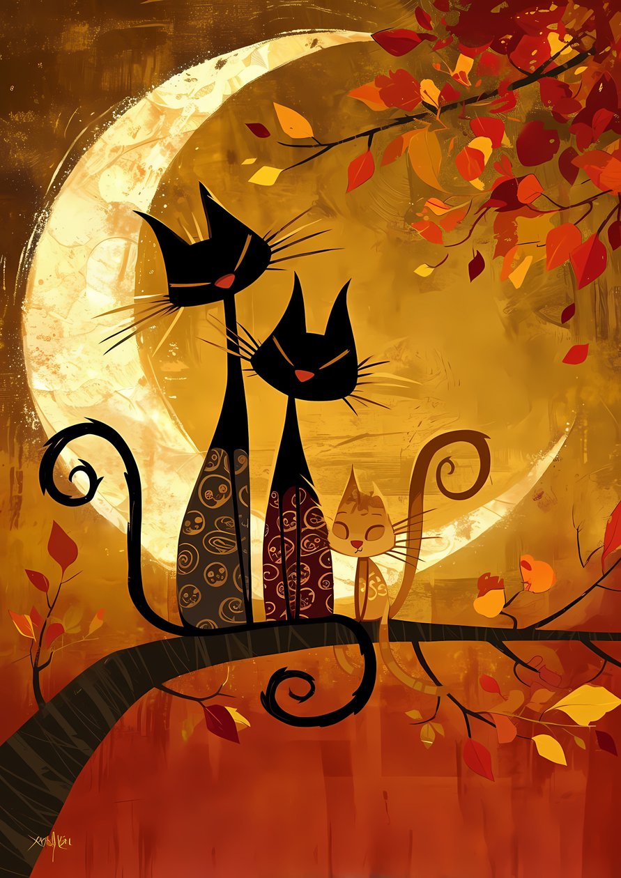 Feline Cute Cats családi portré, keretezett poszterek, egyedi nyomtatás igény szerint alkotó: F. Abderrahim