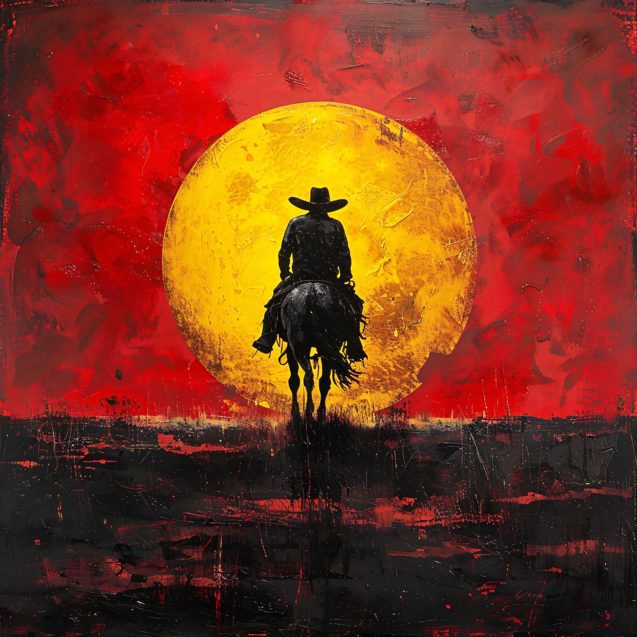 Vintage nyugati cowboy és naplemente rajzfilm poszter fali dekorációhoz alkotó: F. Abderrahim