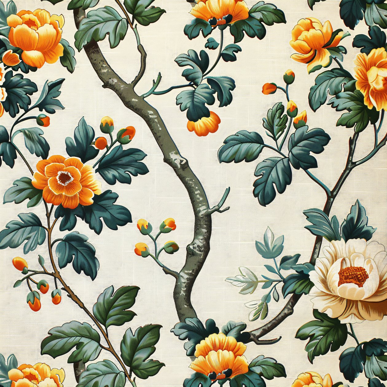 Custom Wall Art  Décor : Zöld és narancssárga virágos blokkminta alkotó: F. Abderrahim