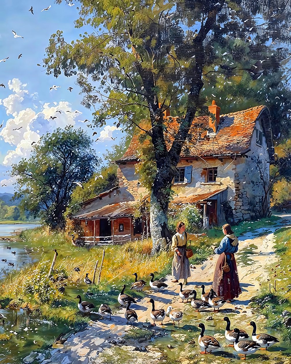 country girl takes care of a flock of kacsák, Fali dekoráció eladó alkotó: F. Abderrahim