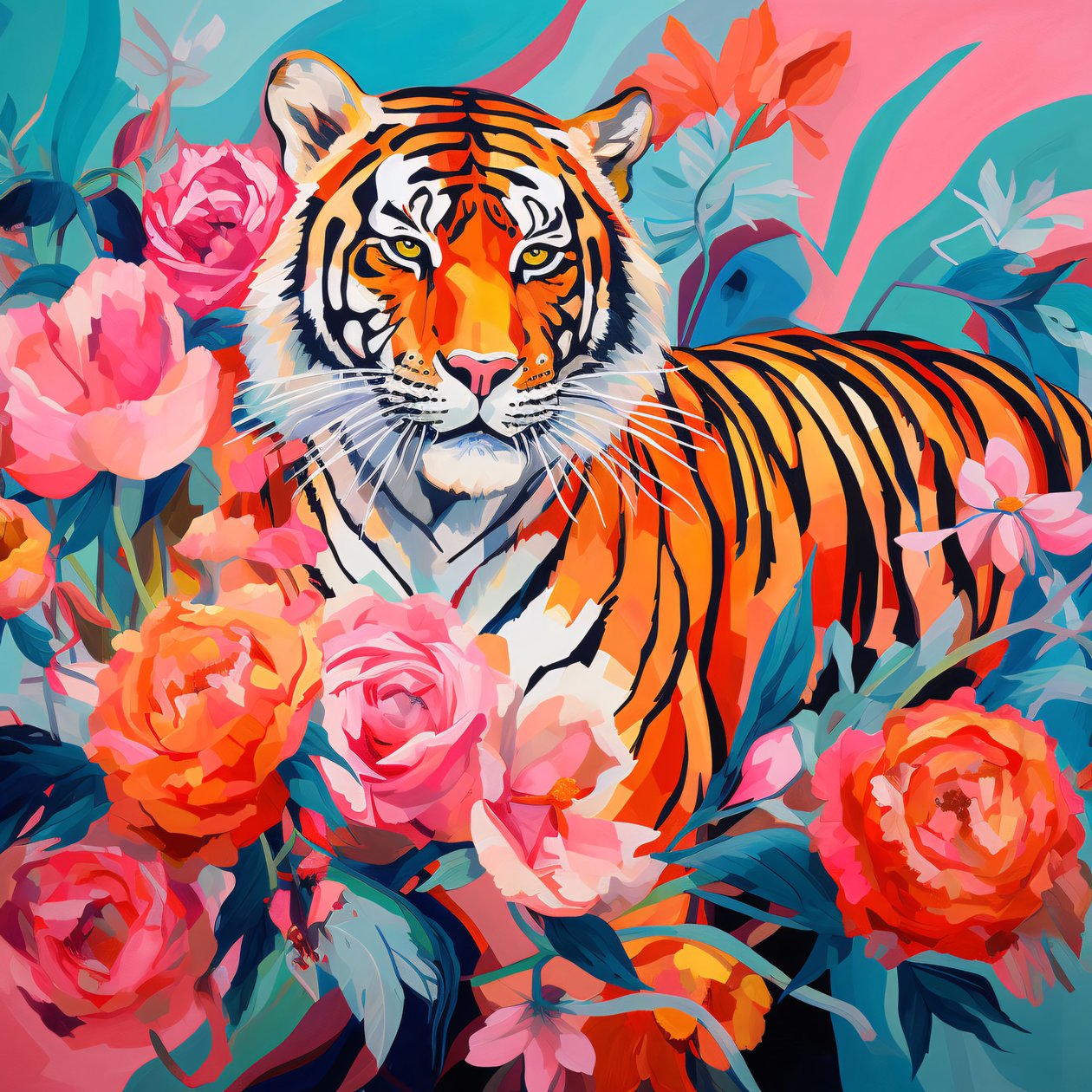 Absztrakt festmény Peony Rose  tigris, élénk szín, fali dekoráció ötletek alkotó: F. Abderrahim