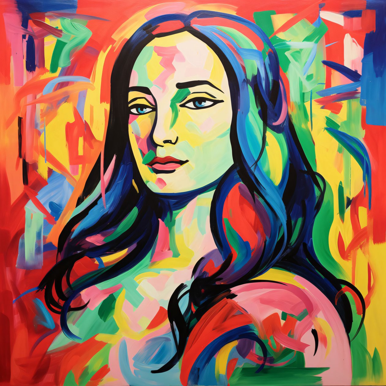 Mona Lisa Henri Matisse fauvista stílusában, vászon  keretes fali dekoráció alkotó: F. Abderrahim