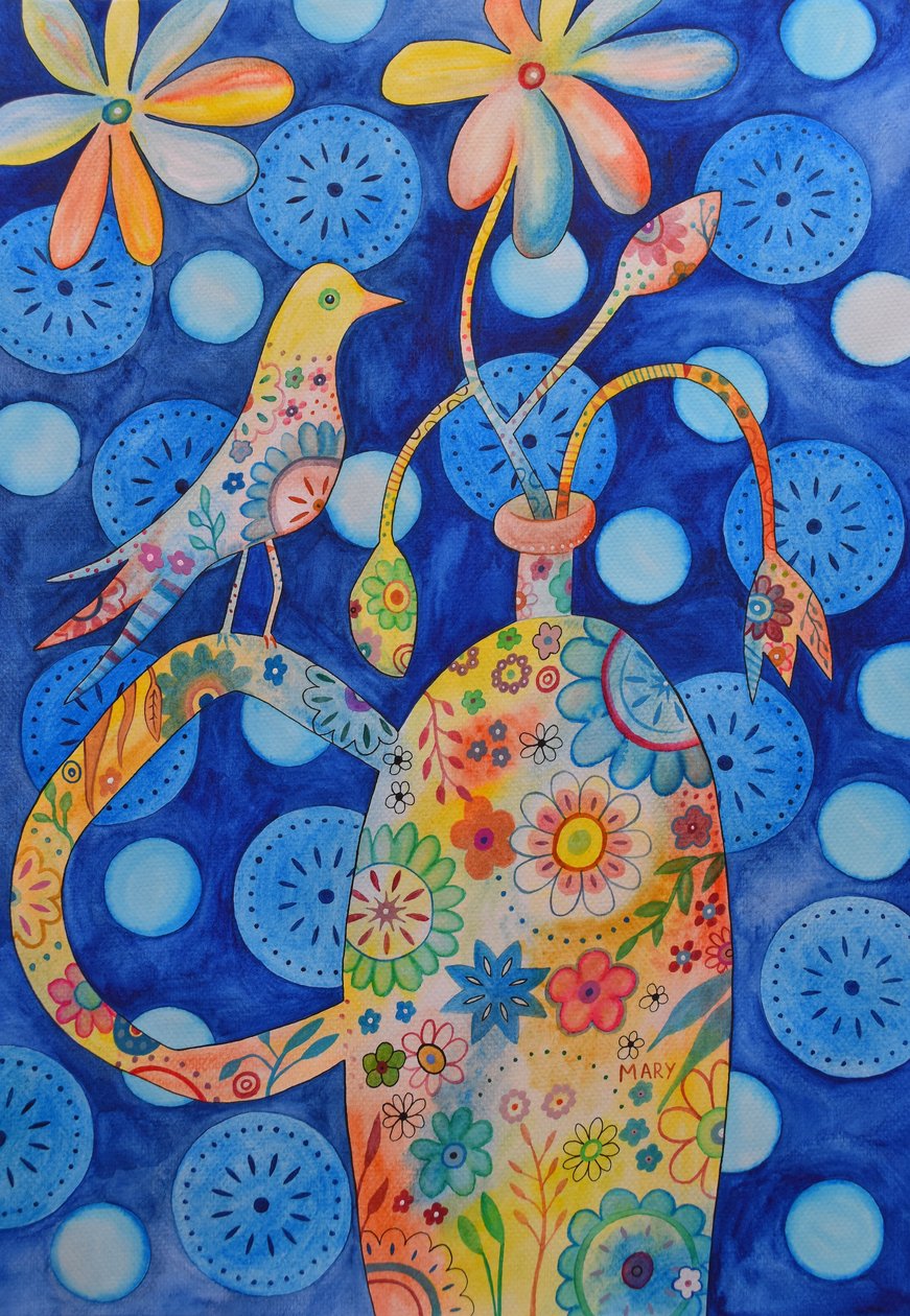Madár virágvázán alkotó: Marys Watercolors