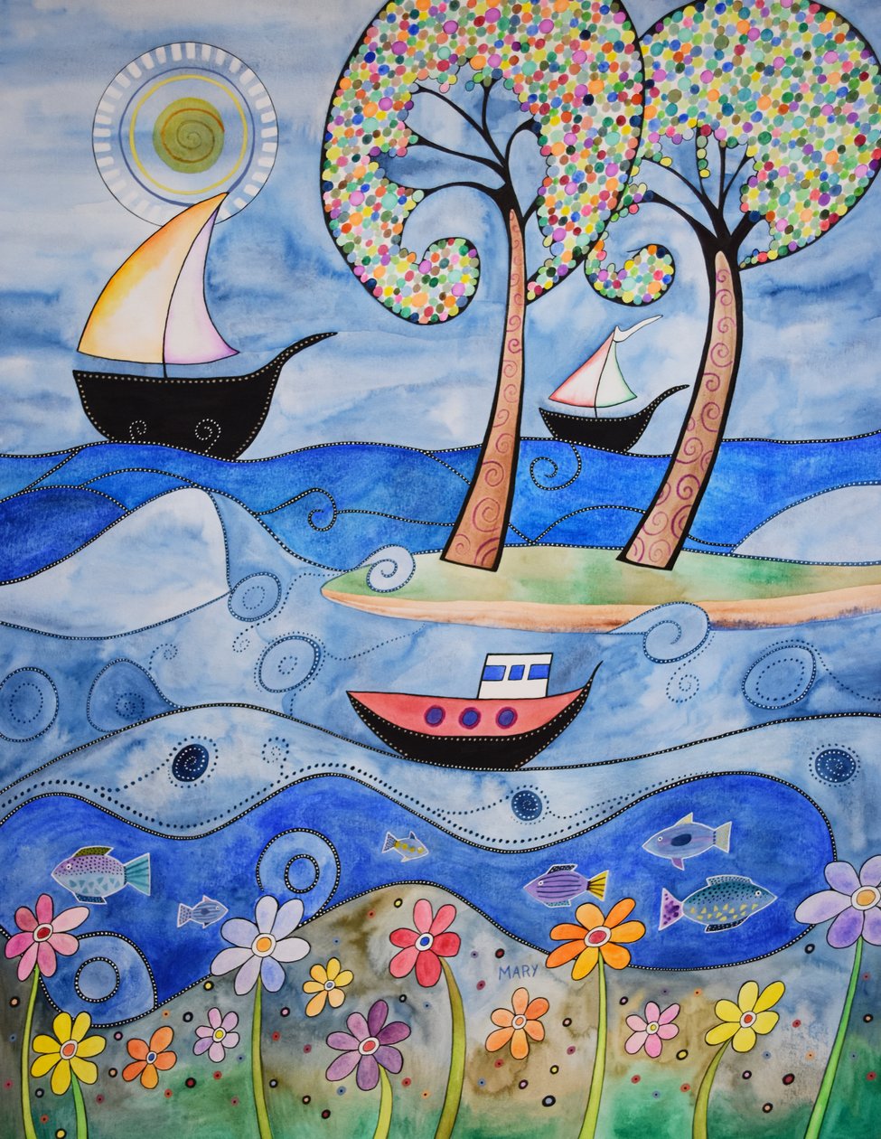 a tenger mellett alkotó: Marys Watercolors