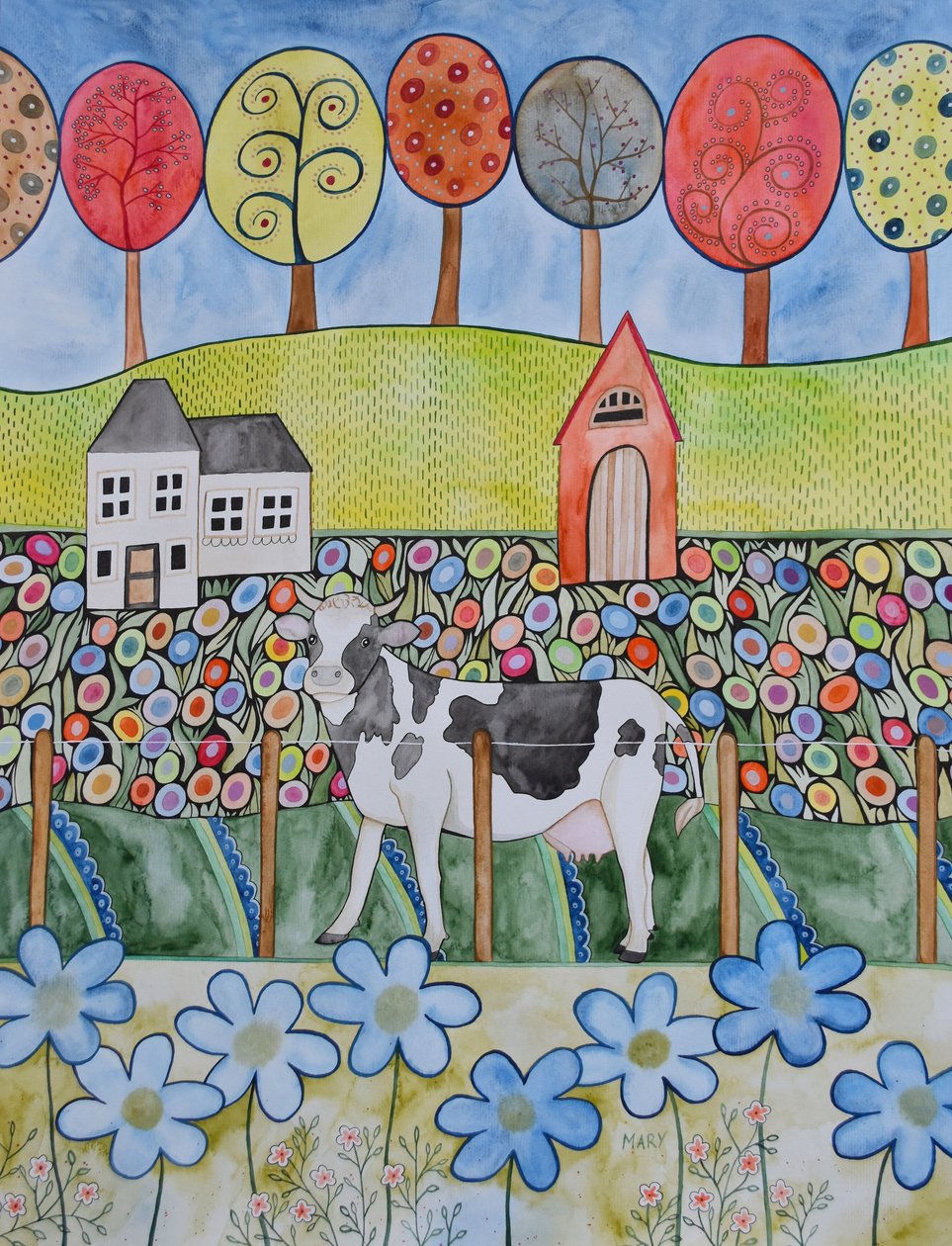 Elégedett tehén alkotó: Marys Watercolors