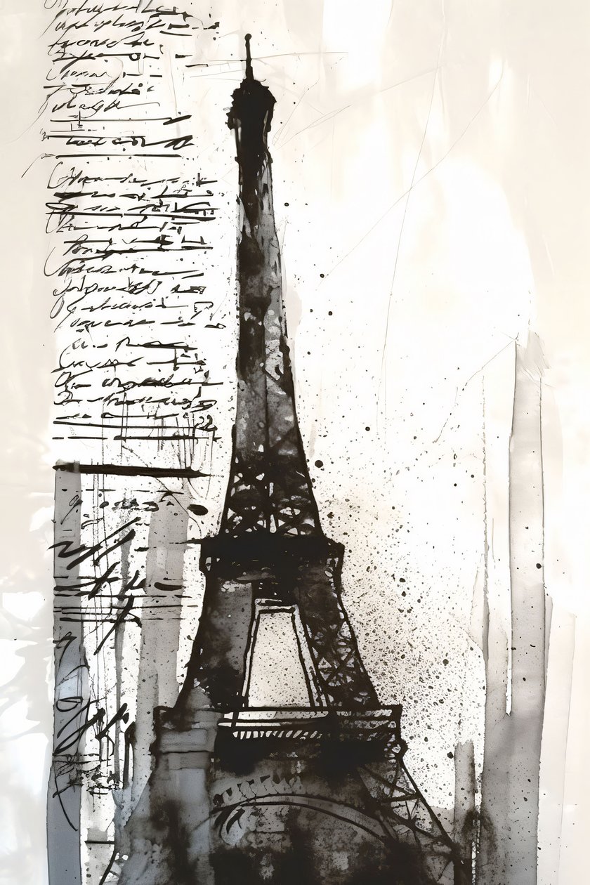 Fekete festék fröccsenés Eiffel-torony-impresszionista festmény, keretes vászon nyomtatás igény szerint alkotó: F. Abderrahim