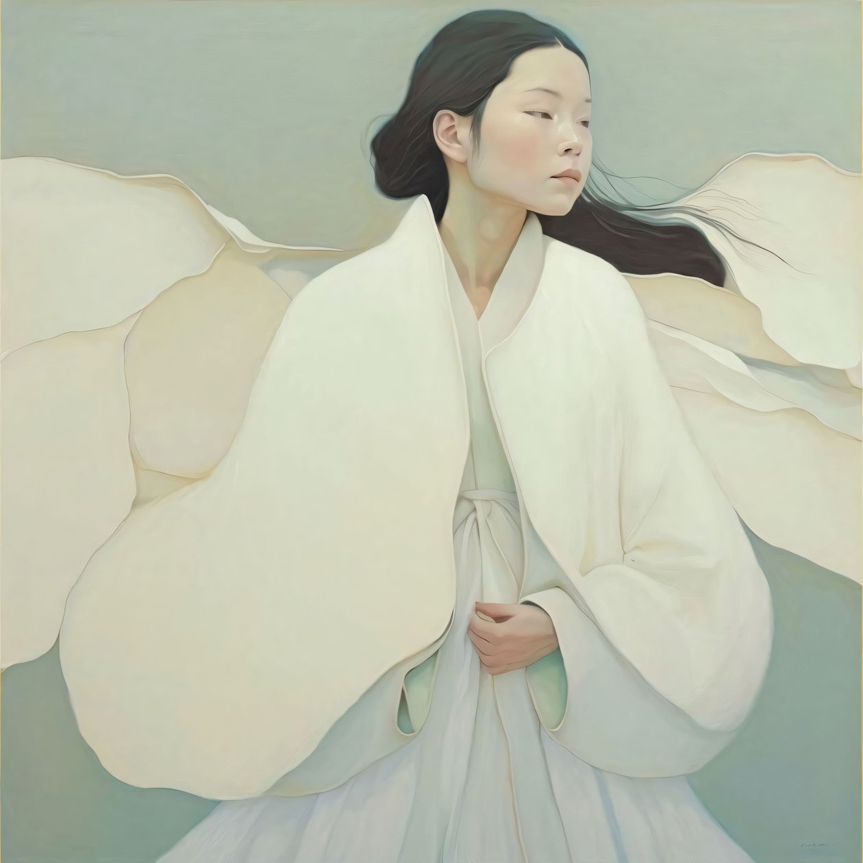 Japanese woman wearing traditional Kimono, egyéni vászonnyomatok alkotó: F. Abderrahim