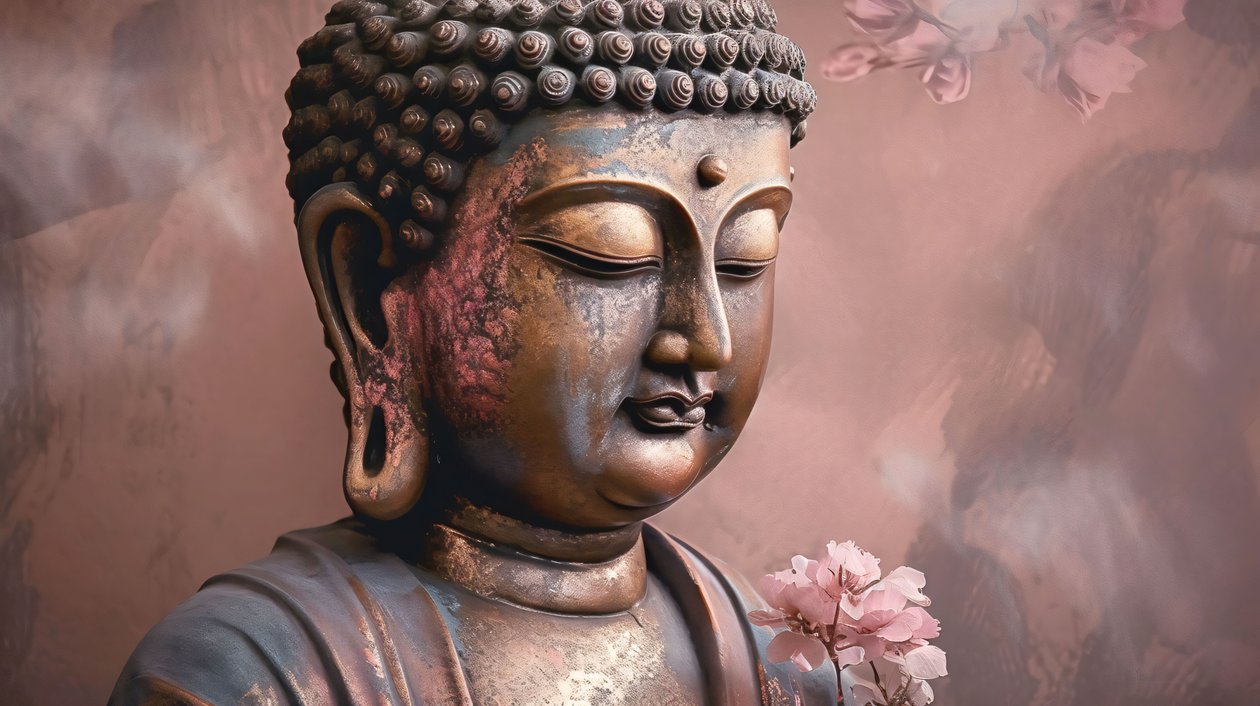 Békés Buddha a lótusz fali művészet a nappaliban, vízszintes vászon alkotó: F. Abderrahim
